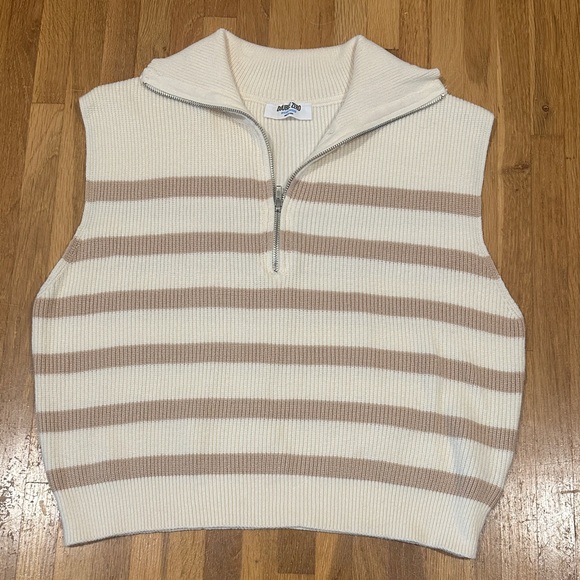 Double Zero Tops - Double Zero | Women’s Striped Sleeveless Zip-Up Sweater Vest